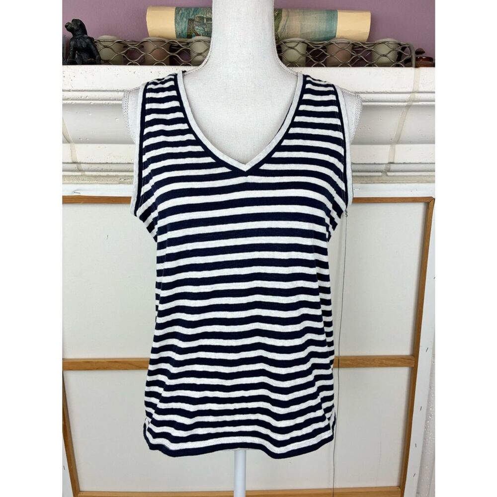 J. Crew French Girl Striped V-Neck cotton Sleeveless Top preppy nautical